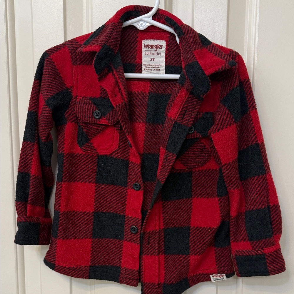 Kids Wrangler Red and Black Checkered “Shacket”, functional buttons, size 3T